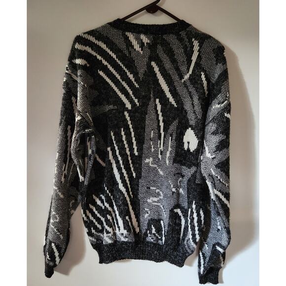 Vintage Scandia Cardigan Sweater Men Size Large Abstract White Black Geometric - Picture 2 of 3